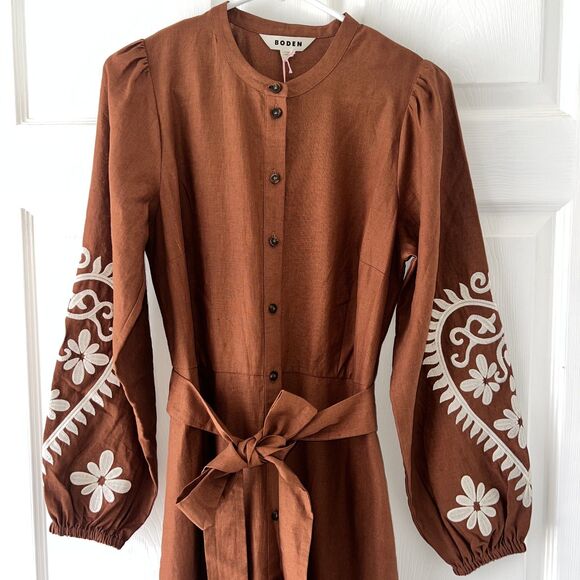 Boden Mae Linen Blend Shirt Dress Russet-Size 8R - Picture 7 of 11